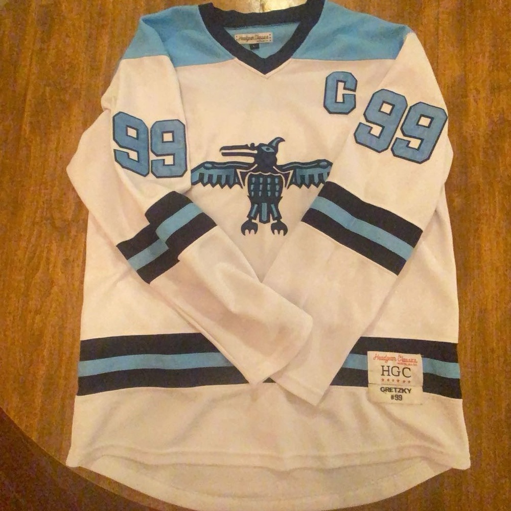 V-Neck White and Blue Sweater with Stripes